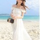 海外インポートセレクトホワイトコットンフラワーマキシワンピースドレスロング白