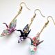 ORIZURUピアス　折り鶴ピアス　ペア　夜桜（和紙）　花・友禅
