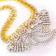 Vintage Renaissance ネックレス  Rhinestone & fishbone brass chain statement necklace VRNL 04