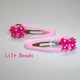 Lily Beads ベビープラパッチンピン、ドットりぼんピンク（2個入り）