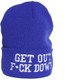GET OUT F*CK DOWN　刺繍ロゴ　ニット帽　ニットキャップ　ブルー
