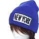 ＮＥＷＹＯＲＫ　刺繍ワッペン付き　ニット帽　ニットキャップ　ブルー