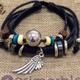 Beads & Charm Black Leather Bracelet [フェザー] ビーズ＆チャーム ブラックレザーブレスレット