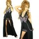 ミニＩＮ胸元蝶ジルコンストレッチロングドレス