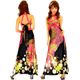 デコラティブビジュ付♪珊瑚柄SEXYカットサテンロングドレス