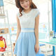 【GW期間中のみ 4,511円にします！】30.Sweet Color Block Short Sleeve Flared Dress with Sash