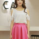 【GW期間中のみ 3,655円にします！】1.Coming Summer Cut-Out Shoulder Ruffle Sleeve Chiffon Tee