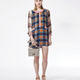 KLING/クリング - VALDIVIA チェック切り替えデザイン長袖シフォンワンピース (ターコイズ) 【セール】【スペイン】【ZARA】【MONKI】【ピーターパンカラー】