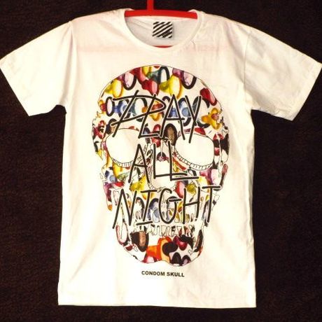 【ARAINA】スカル×コンドームアートTシャツML白