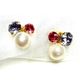 ビジュー×コットンパールのピアス/バイオレット×ピンク