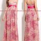 BCBG MAXAZRIA水彩柄ロングベアドレス*ピンクゴールド