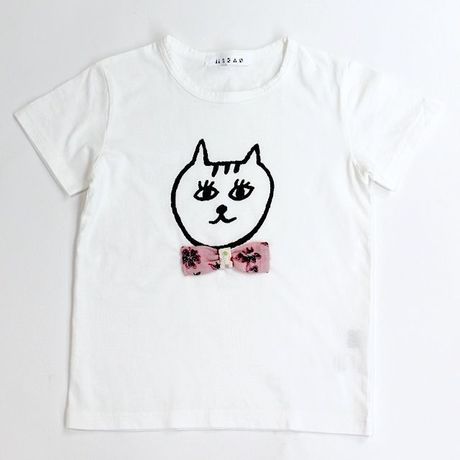 mikan みかん ハンドプリント おにぎり猫 Tシャツ