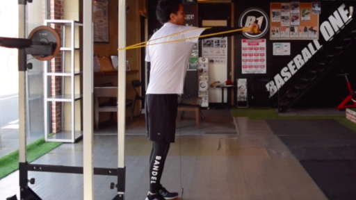 【野球 練習メニュー】肩周りのチューブトレーニング⑯肩甲骨を扱う