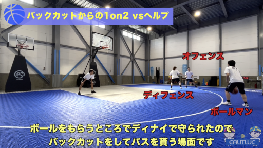 【バスケ  練習メニュー】バックカットからの1on2 vsヘルプ