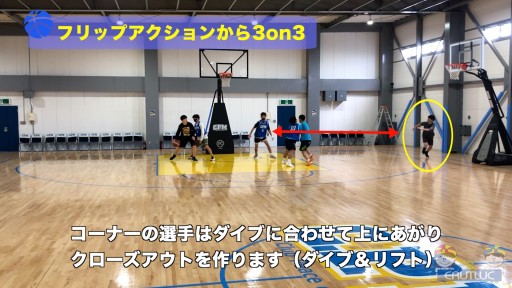 【バスケ  練習メニュー】フリップアクションから3on3