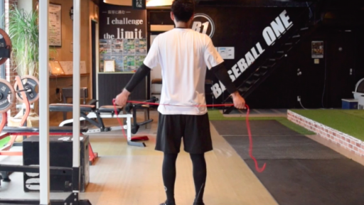【野球 練習メニュー】肩周りのチューブトレーニング⑫棘上筋トレーニング