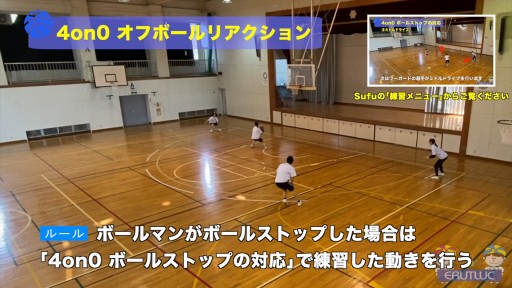 【バスケ  練習メニュー】4on0 オフボールリアクション