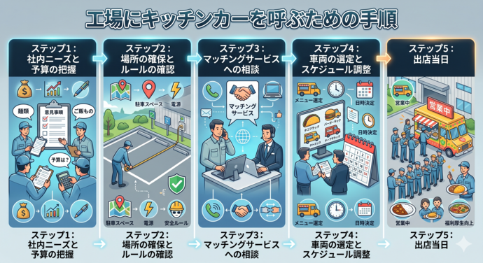 工場にキッチンカーを呼ぶための具体的な手順