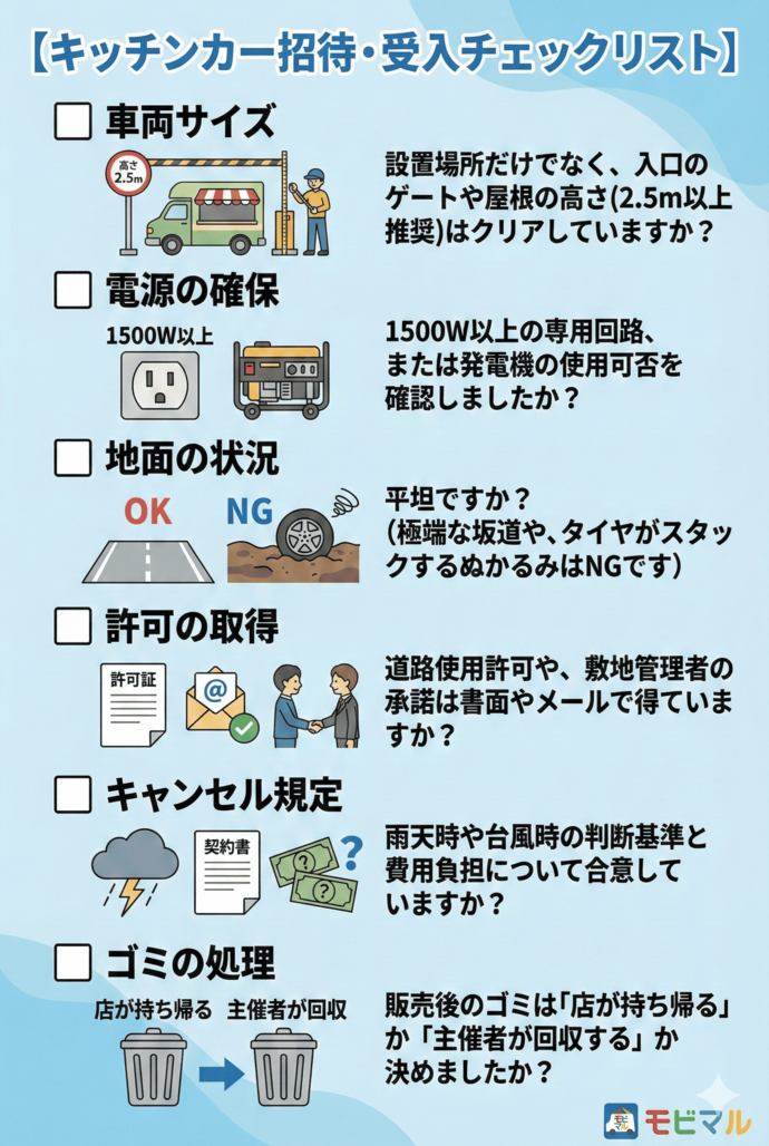 キッチンカーを呼ぶ前の最終確認！準備チェックリスト