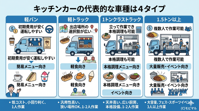 キッチンカーの車種4タイプ解説図版