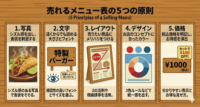 売れるメニュー表の5つの原則　図版