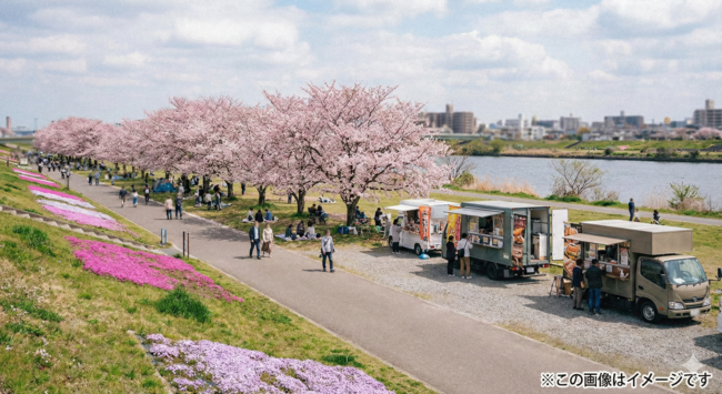東京北区荒川緑地 桜花期キッチンカー
