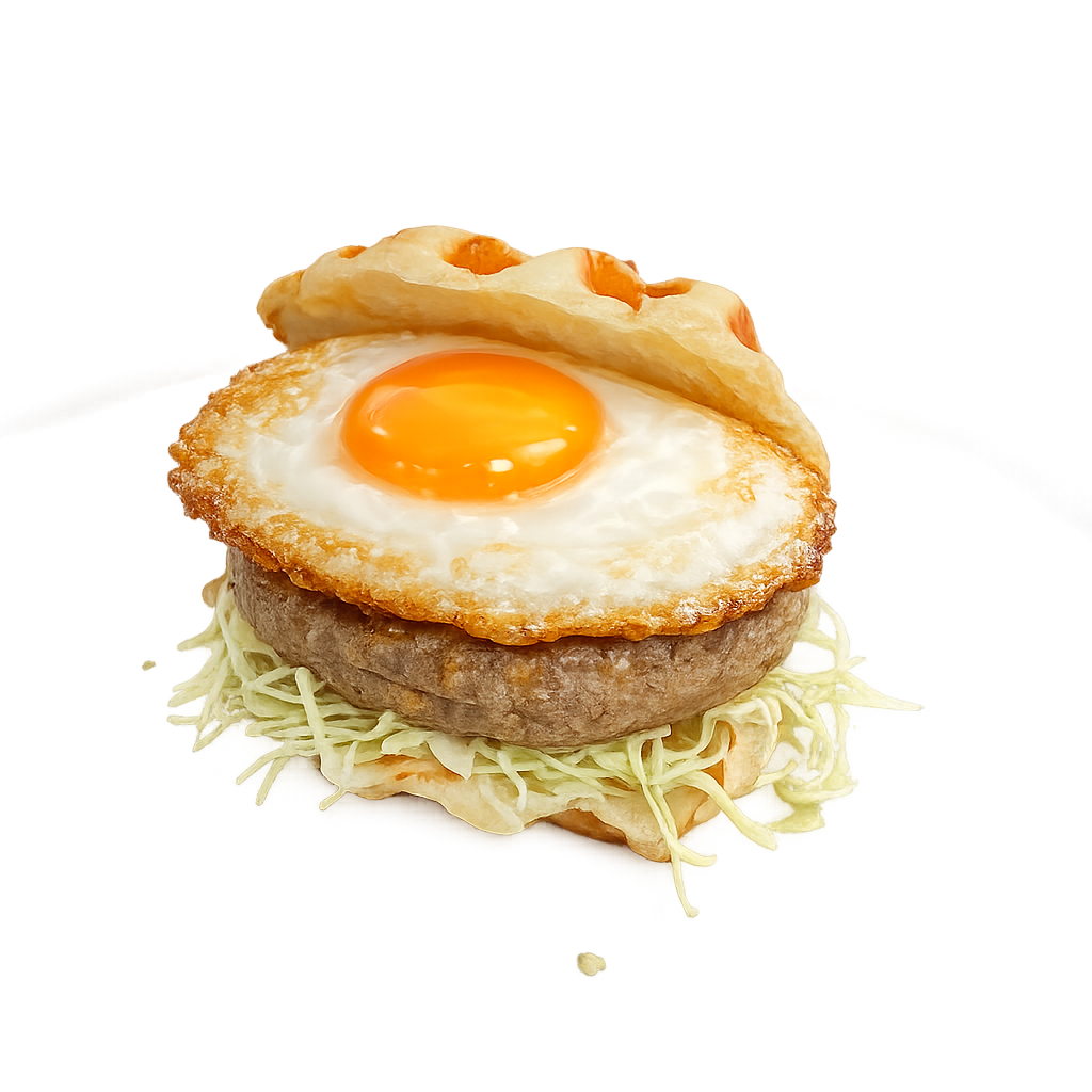目玉焼きハンバーグクロッフルサンド