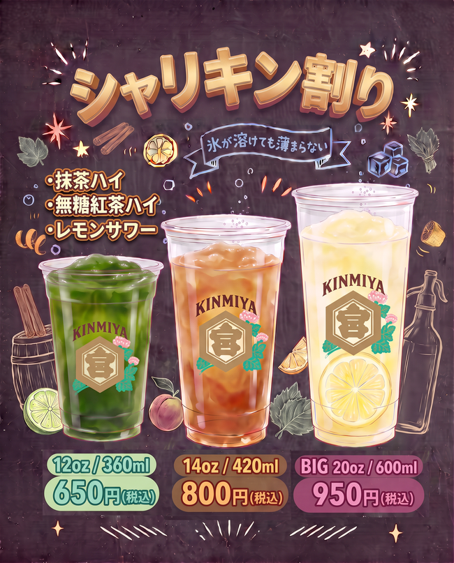 シャリキン（レモンサワー・無糖紅茶・緑茶）