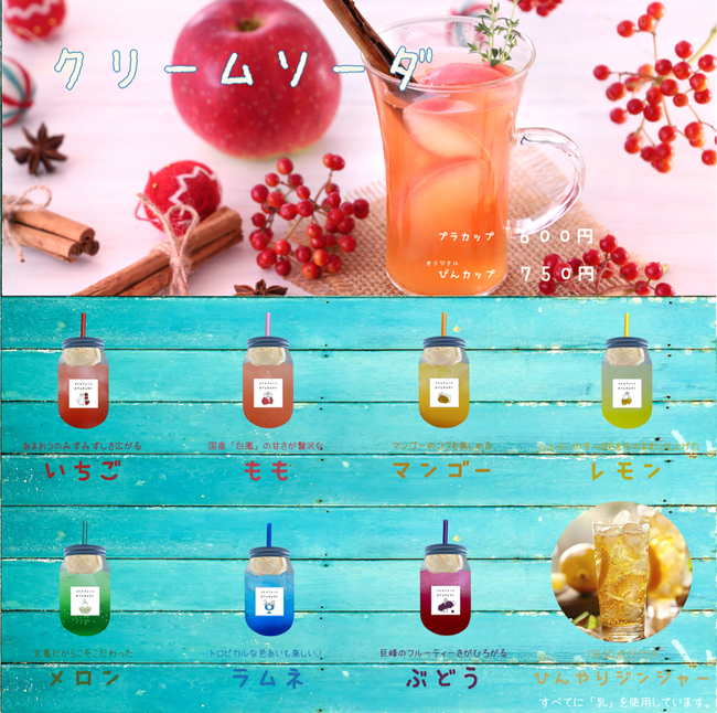 クラフトソーダのメニュー