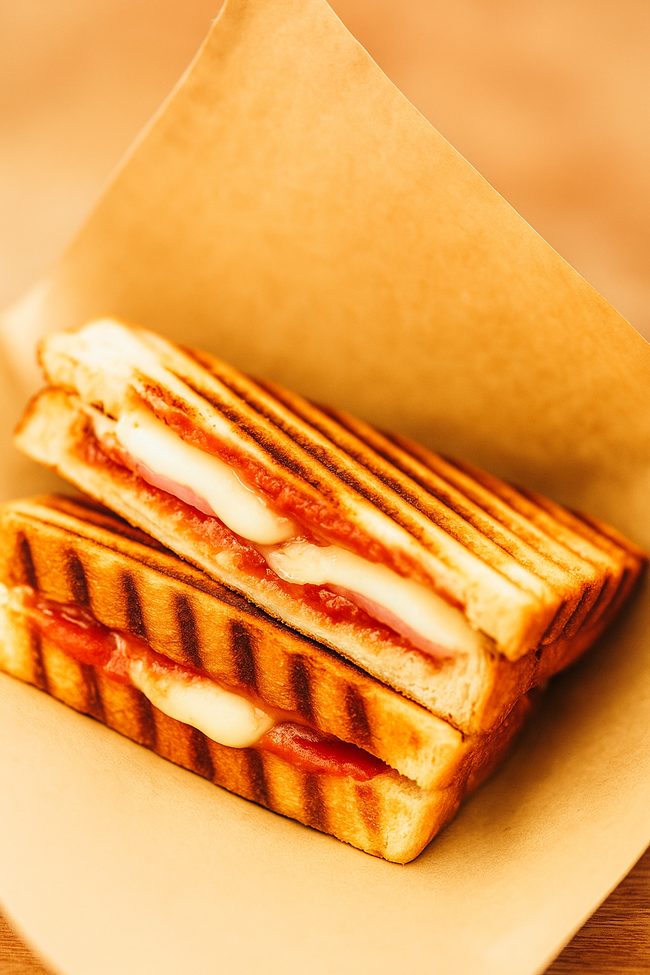 モッツァレラチーズとハムのトマトソースホットサンド