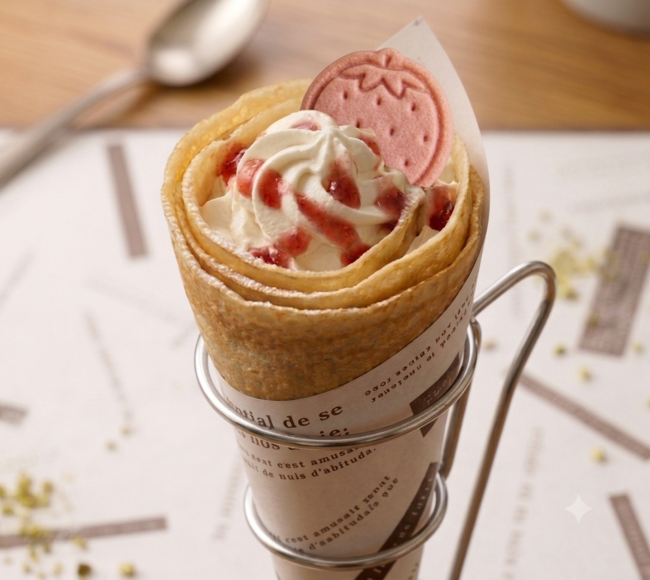 ホイップクリーム＆いちごソースクレープ