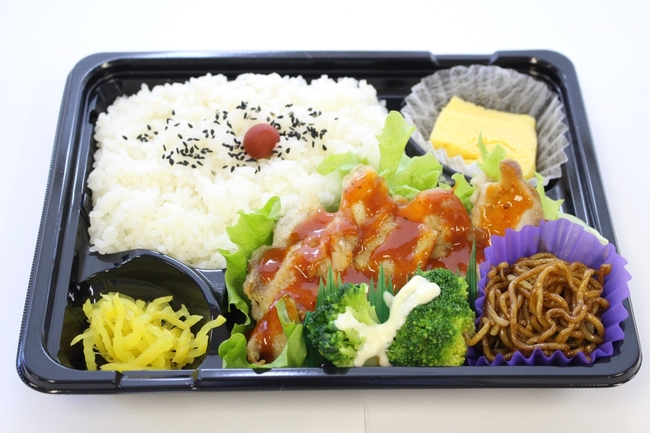 日替わり弁当３種例､やみつき旨辛ガーリックチキン弁当