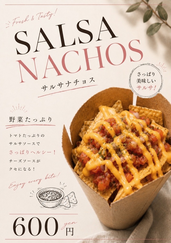 ナチョス（サルサソース、チェダーチーズ)