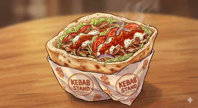 ケバブ、アイスクリーム、ライス、ロングポテト、ホットドッグ, アイスドリンク,