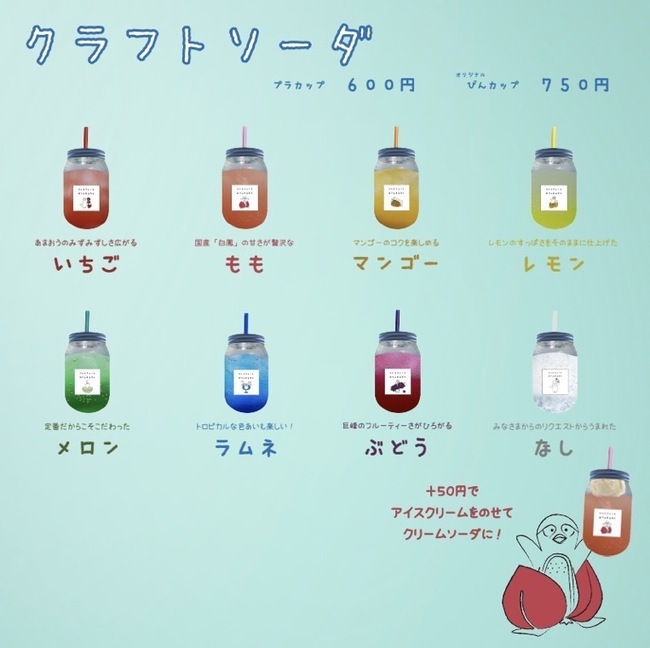 クラフトソーダのメニュー