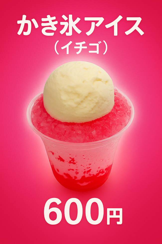 かき氷アイス(イチゴ、メロン、ブルーハワイ)