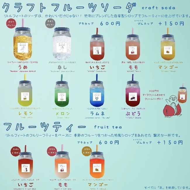 クラフトソーダのメニュー