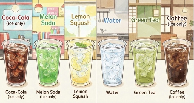 【花見出店用】ソフトドリンク(水、お茶、コーヒー、メロンソーダ、レモンスカッシュ、コーラ)