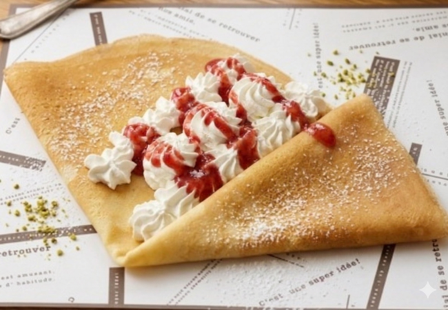 ホイップクリーム＆いちごソースクレープ