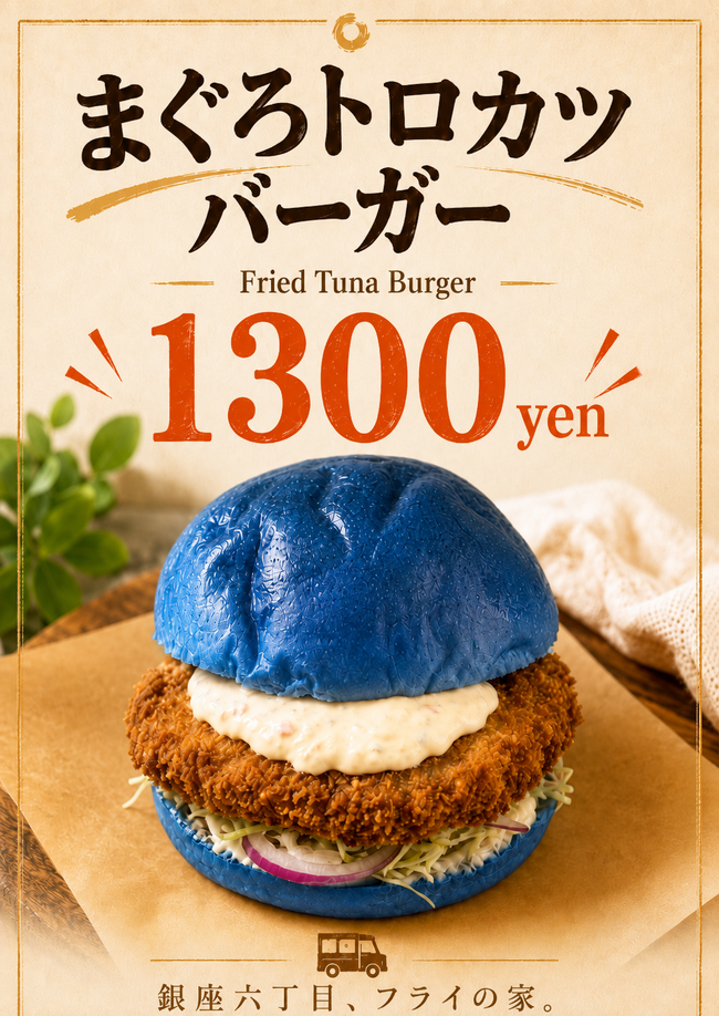 紫バンズまぐろトロカツバーガー