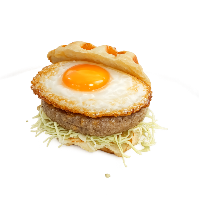 目玉焼きハンバーグクロッフルサンド