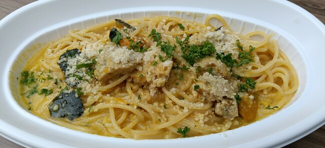 かぼちゃとサルチチャ（手作りソーセージ）のパスタ