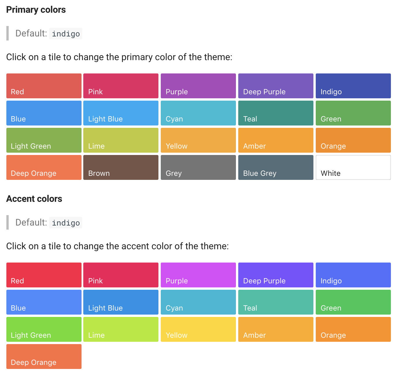 MkDocs Material Colors