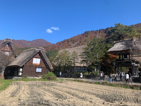 白川郷の明善寺楼門近くの風景