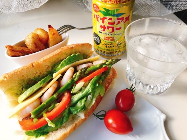らくらく家呑み♡宅配野菜の手作りサンドとパインアメサワー/TOCOmarche