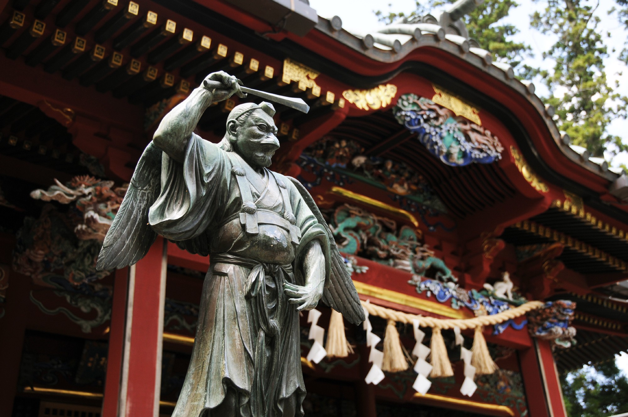 A statue of the Tengu at Yakuo-in Temple