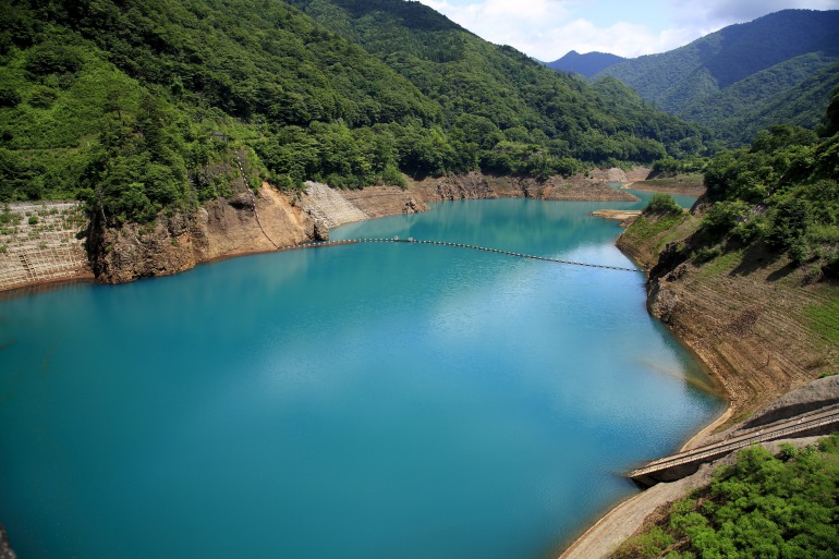 Lake Okushima’s cobalt blue waters