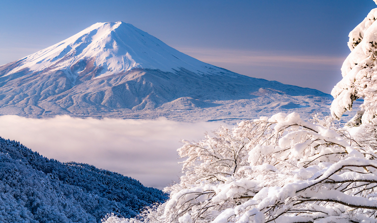 樹氷と富士山との絶景