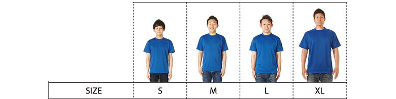 即日ドライTシャツのサイズ別着用写真