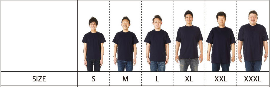 ハイグレードTシャツのサイズ別着用写真